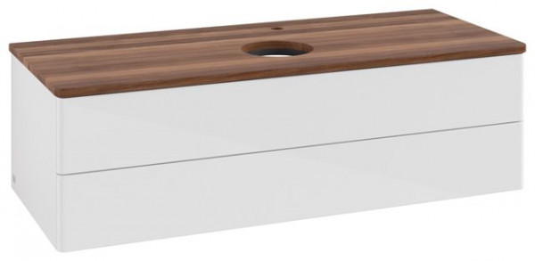 Meuble Pour Vasque à Poser Villeroy et Boch Antao Lumière 1 trou 2 tiroirs 1200x360x500mm Glossy White Lacquer/Warm Walnut