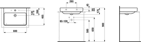 Opbouw Wastafel Laufen PRO S overloop 465x175x600mm Wit