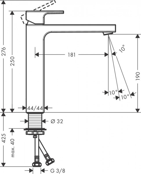 Hansgrohe Vernis wastafelkraan 181 highriser zonder waste chroom 71591000