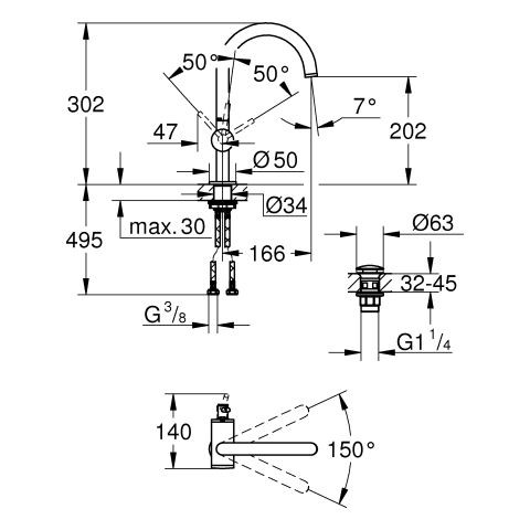 1 Gats Mengkraan Grohe Atrio 302mm Chroom