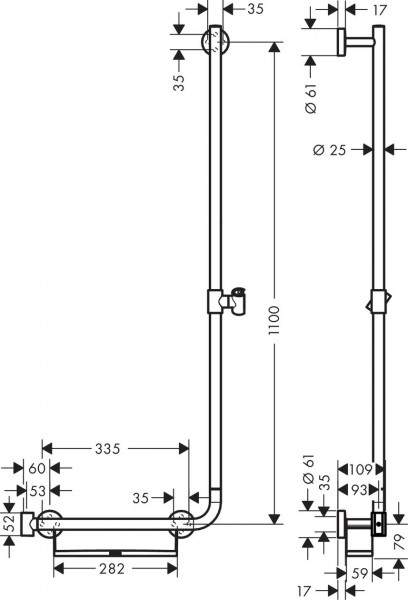Hansgrohe unica comfort glijstang 110 rechts met greep links, chroom-wit
