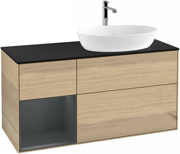 Meuble Pour Vasque à Poser Villeroy et Boch Finion Oak Veneer/Midnight Blue/Glass Black FA42HGPC