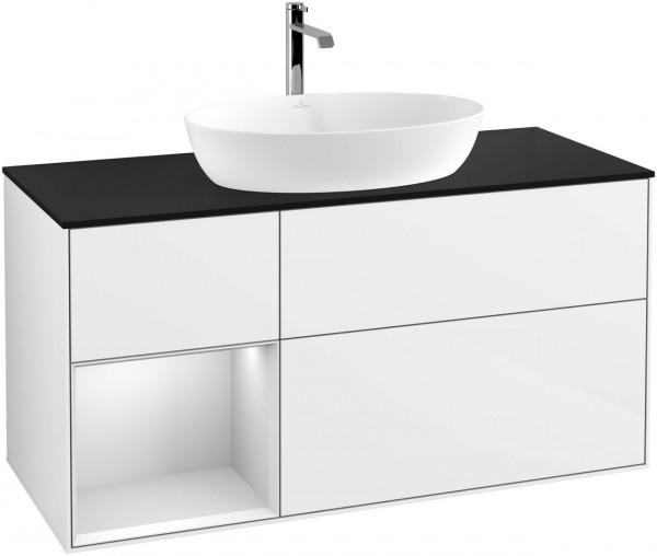 Meuble Pour Vasque à Poser Villeroy et Boch Finion Glossy White/Glass Black F822MTGF