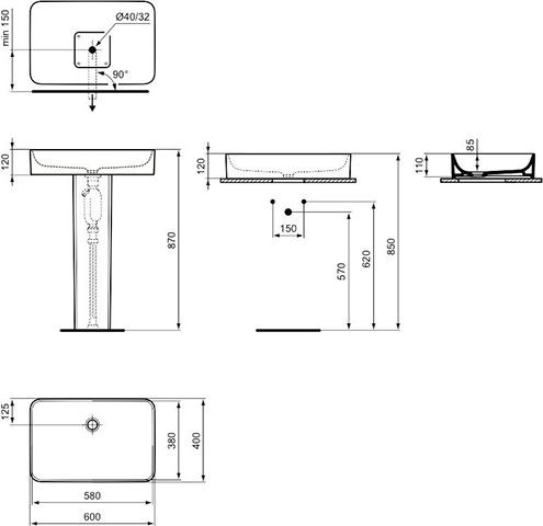 Ideal Standard Opbouw Wastafel CONCA 600x110x400mm