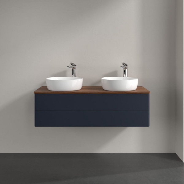 Dubbel Wastafelmeubel Villeroy en Boch Antao 1200x360x500mm Midnight Blue Matt Lacquer/Warm Walnut