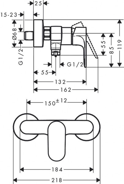 Wandgemonteerde Douchemengkraan Hansgrohe Rebris S 119x132mm Chroom