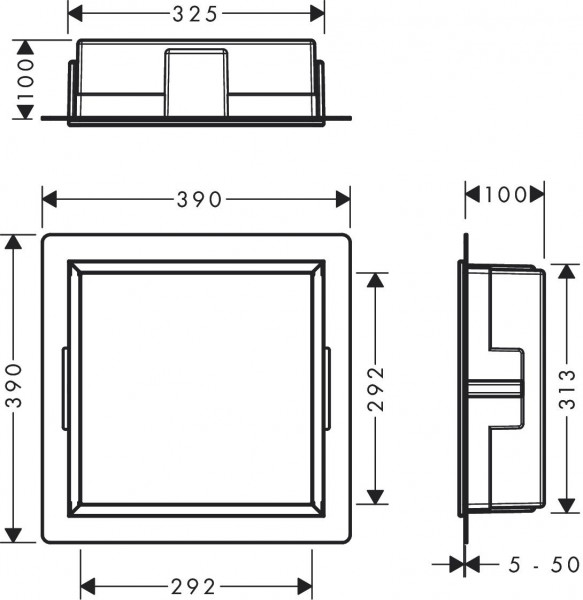 Plank Hansgrohe XtraStoris Wandnis met frame 325x390mm Zwart Mat