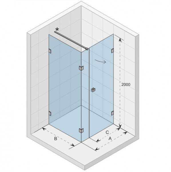 Douchewand Met Deur Riho Scandic NXT Rechtse versie 970-770x2000mm Zwart