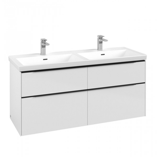 Villeroy & Boch Subway 3.0 wastafelonderkast 130x55x45cm met Volcano Black greep 2 sifonuitsparingen links en rechts spaanplaat Brilliant White C56801VE