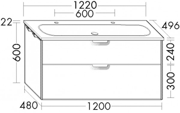 Set Meuble Salle De Bain Burgbad Vry Meuble 2 tiroirs, Lavabo double 1230mm Personnalisable SGUY123-PN610