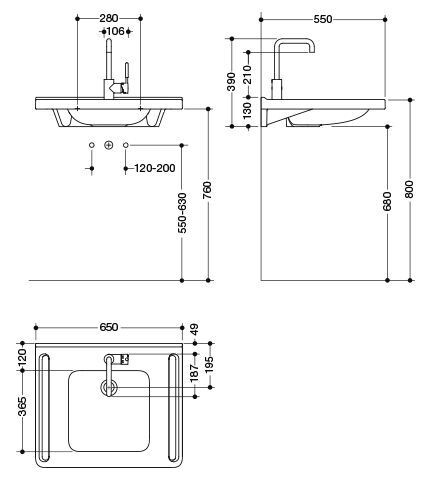 Hewi Hangende Wastafel met Kraan 650 mm 950.19.049 18