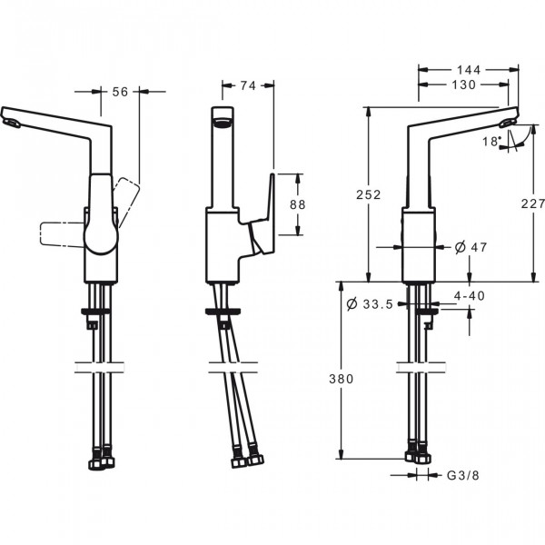 Hansa Hansatwist 1 gats wastafelkraan met zijbediening met open hendel met 150° draaibare uitloop 13cm chroom 09552205