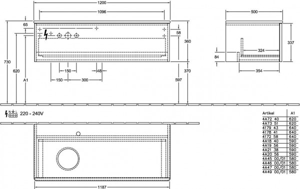 Wastafelmeubel Voor Opzet Waskom Villeroy en Boch Antao 1200x360x500mm Anthracite Matt Laquered