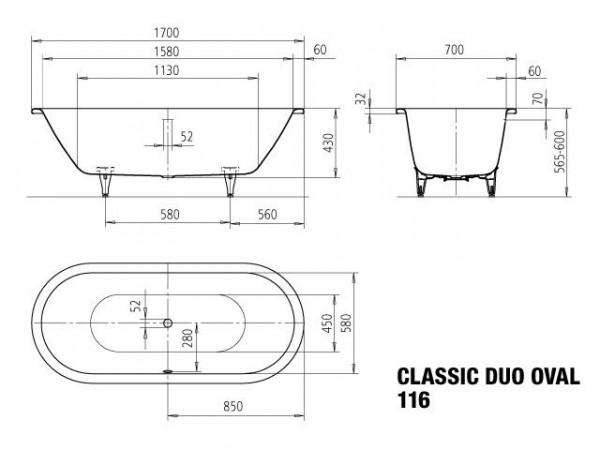 Kaldewei Ovaal Bad 116 Classic Duo Oval (292600010)