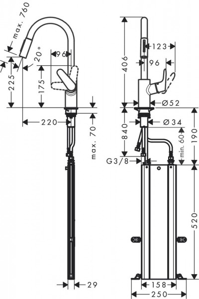 Keukenkraan Met Handdouche Hansgrohe Focus M41 sBox 2jet 240mm Chroom