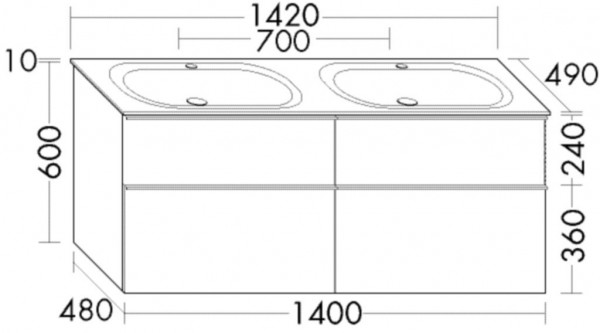 Set Meuble Salle De Bain Burgbad Fiumo 4 tiroirs, Double Lavabo 1420mm Personnalisable SGGR142-PN491