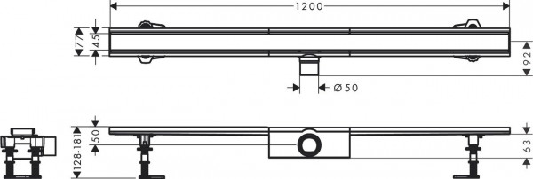 Douchegoot Hansgrohe RainDrain Compact Voor standaard installatie 1200 mm Chroom Glanzend