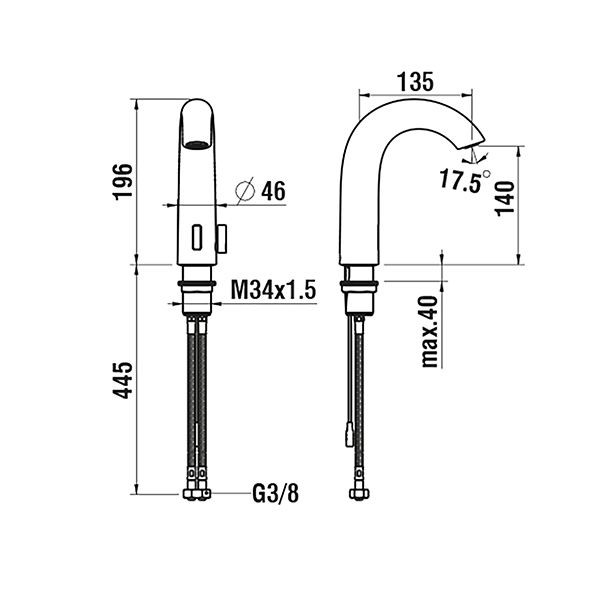 1 Gats Mengkraan Laufen CURVETRONIC elektron met temperatuurregeling, met batterij 135 x196mm Geb...