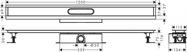 Douchegoot Hansgrohe uBox 1200mm Complete set voor standaard installatie