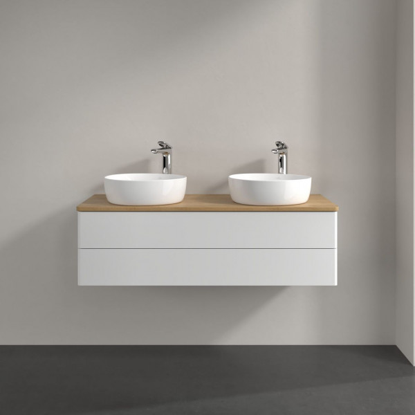 Dubbel Wastafelmeubel Villeroy en Boch Antao 1200x360x500mm Glossy White Lacquer/Honey Oak