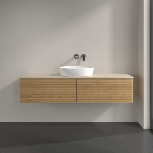 Wastafelmeubel Voor Opzet Waskom Villeroy en Boch Antao 1600x360x500mm Honey Oak/Boticcino