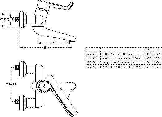 Ideal Standard Ceraplus wandkraan met koppelingen met uitloop 15cm met hendel 23cm veilige sluiting over koud chroom B8315AA