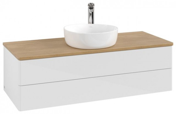 Wastafelmeubel Voor Opzet Waskom Villeroy en Boch Antao 1200x360x500mm Glossy White Lacquer/Honey...