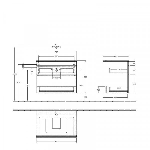 Villeroy en Boch Wastafelmeubels Venticello 757 x 606 x 502 mm