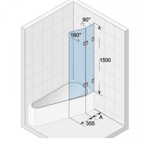 Badwand Draaibaar Riho Scandic NXT Rechtse versie, Yukon badkuip 1175x1500mm Chroom