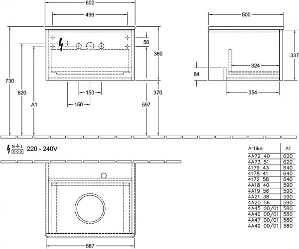 Wastafelmeubel Voor Opzet Waskom Villeroy en Boch Antao 600x360x500mm Black Matt Laquered