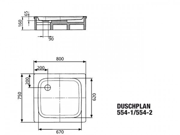 Kaldewei Douchebak Rechthoekig Mod.554-2 Duschplan (448635000)
