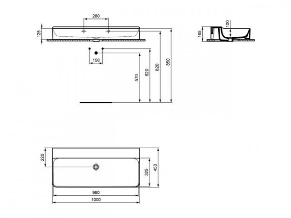 Ideal Standard Hangende Wastafel CONCA 1000x145x450mm Wit