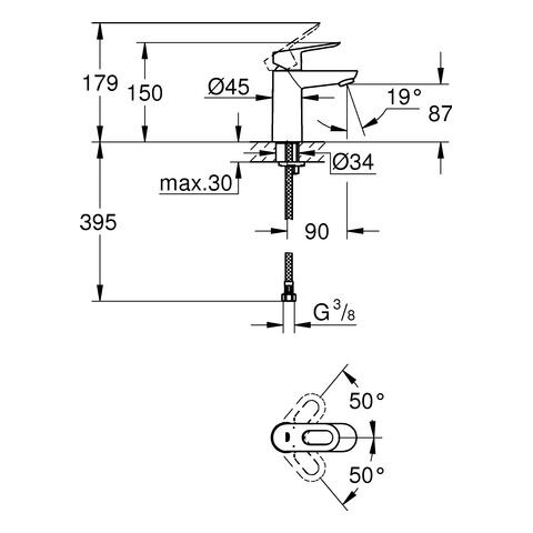 Grohe Bau Loop 1 gats wastafelkraan met open greep chroom 23337000