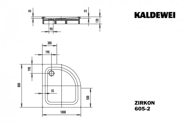Kaldewei Kwartronde Douchebak Mod.605-2 Zirkon (457035000)