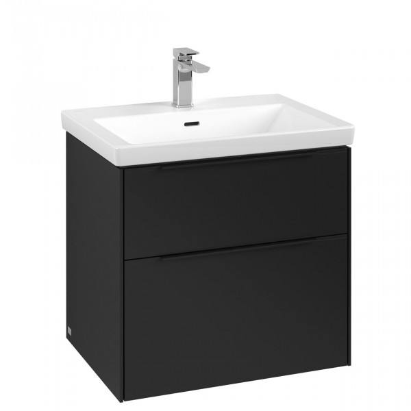 Villeroy & Boch Subway 3.0 wastafelonderkast 65x55x45cm met Volcano Black greep 2 softclose lades 1 sifonuitsparing spaanplaat volcano black c57601vl