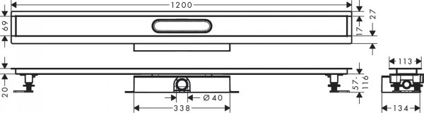 Douchegoot Hansgrohe uBox 1200mm Complete set voor vlakke installatie