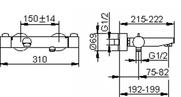 Thermostatische Mengkraan Bad Douche Keuco Plan blue 310x69mm Chroom