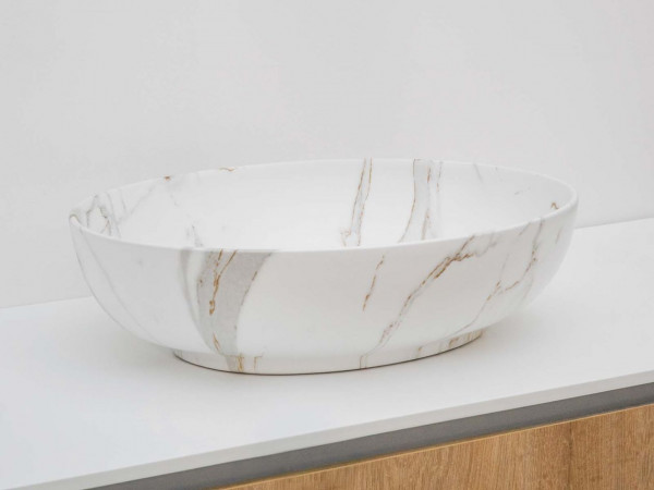 Vasque à Poser Riho Livit Oval 520x130mm  Aspect marbre blanc mat