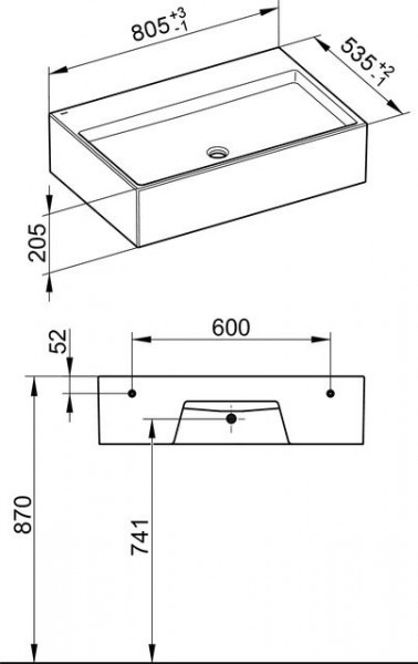 Hangende Wastafel Keuco Edition 90, Zonder gat, 805x205x535mm, Mineraal Gietijzer Wit