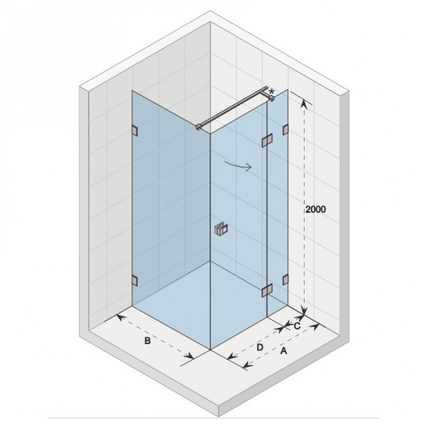 Douchewand Met Deur Riho Scandic NXT Rechtse versie 1170-970x2000mm Zwart