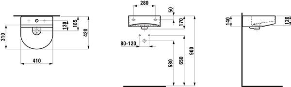 Fontein Toilet Laufen SONAR 1 gat, overloop 410mm Mat Wit