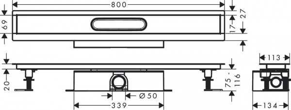 Douchegoot Hansgrohe uBox 800mm Complete set voor standaard installatie