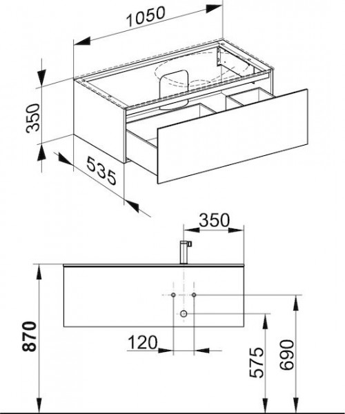 Wastafel Onderkast Keuco Edition 11 1 lade, Wastafel rechts 1050x350x535mm Gestructureerd antraciet