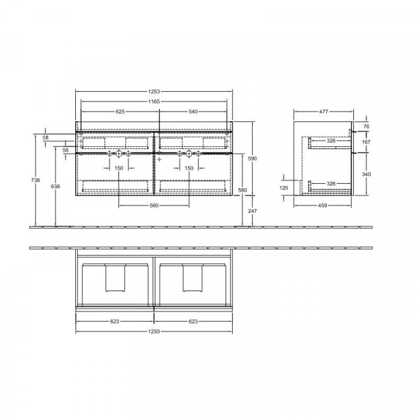 Villeroy en Boch Wastafelmeubels Venticello 1253 x 590 x 502 mm