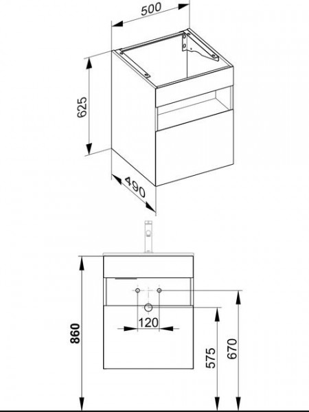 Wastafel Onderkast Keuco Stageline 1 lade, 500x625x490mm Roestvrij Staal