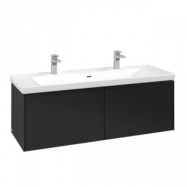 Villeroy & Boch Subway 3.0 wastafelonderkast 130x40x45cm met Volcano Black greep 2 softclose lades 1 sifonuitsparing spaanplaat volcano black c60101vl