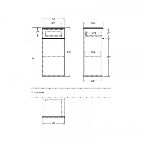 Villeroy en Boch Venticello Zijkast 404x866mm (A95011)