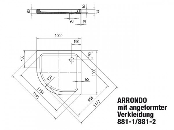 Kaldewei Kwartronde Douchebak Mod.881-2 Arrondo (460535000)