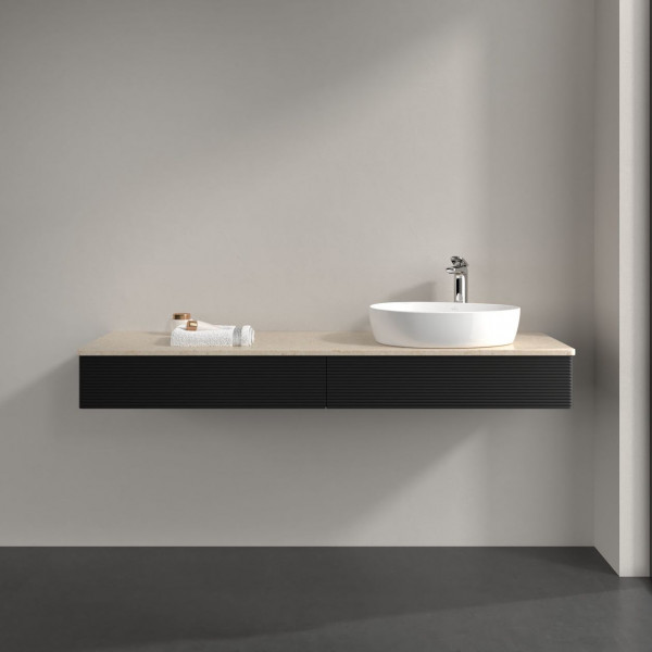 Wastafelmeubel Voor Opzet Waskom Villeroy en Boch Antao 1600x190x500mm Black Matt Laquered/Boticcino