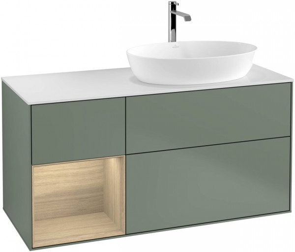 Meuble Pour Vasque à Poser Villeroy et Boch Finion Olive/Oak Veneer/Glass White F801PCGM